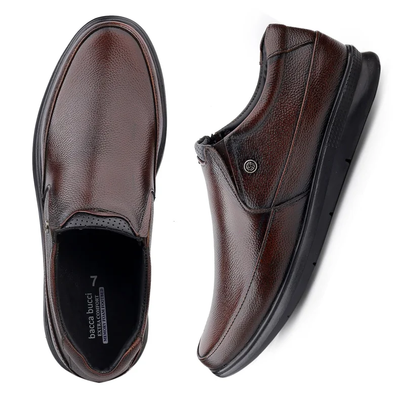 Bacca Bucci Brown Leather Office Slip-ons Formal Shoes for Men | Best Price UAE